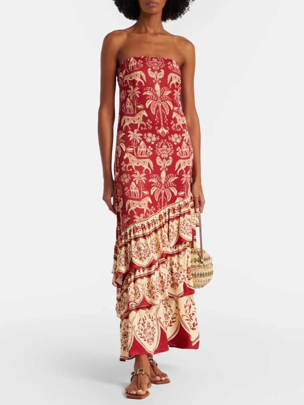 FARM Rio Haras Printed Tiered Maxi Dress Size Medium NWT Red Off-White - Picture 12 of 16